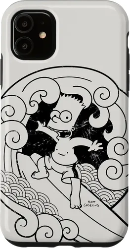 Vista 5 de Funda de madera japonesa para iPhone 15 Los Simpsons Bart Surfing