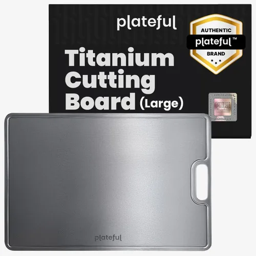 Vista 7 de Tabla de cortar de titanio Plateful - Verdaderas tablas de cortar de titanio para cocina con ranura de jugo, tablas de cortar de grado alimenticio
