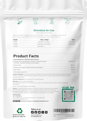 Vista 6 de Micro Ingredients Probióticos para perros, 240 masticables blandos Masticables probióticos diarios para la salud digestiva para perros