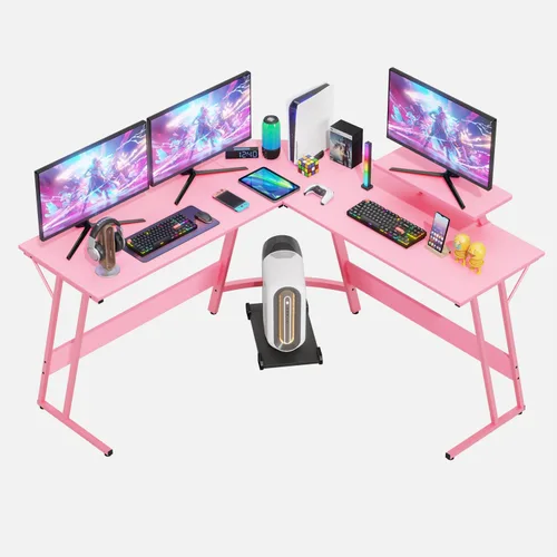 Vista 8 de PayLessHere Escritorio en forma de L, escritorio de esquina para juegos, escritorio de computadora con escritorio grande para estudiar, trabajar