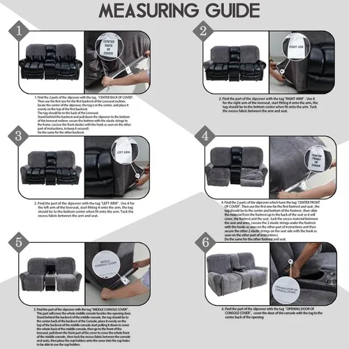 Vista 7 de ULTICOR Funda para Sofá de Dos Plazas Reclinable con Consola del Medio, Fundas de Sofá Reclinable de Terciopelo Elástico de 8 Piezas, Gruesas, Negro