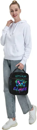 Vista 7 de SARA NELL Lonchera con controlador de juegos, bolsa de almuerzo colorida para niños, lonchera impermeable con aislamiento térmico para niños, mini