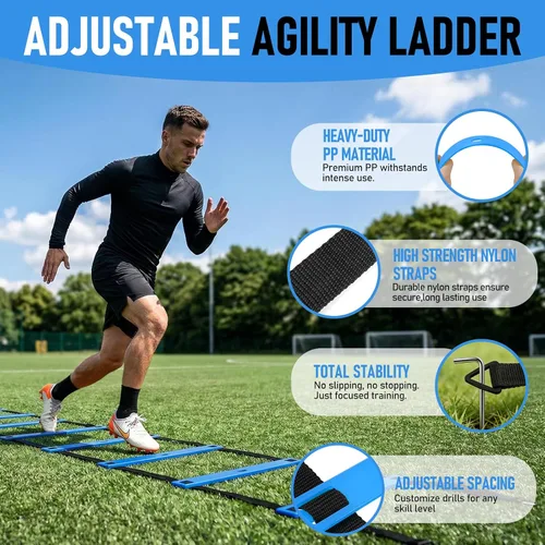 Vista 3 de Agility Ladder,Soccer Training Equipment Set,20ft Speed Ladder,4 Agility Hurdles,Football Basketball Training Equipment,Football Accessories for