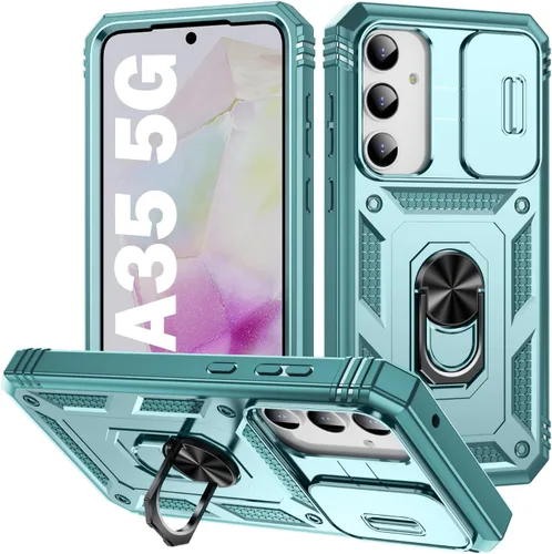 Vista 175 de PASNEW Funda militar para iPhone 13 Pro Max, cubierta de cámara deslizante y soporte de anillo de metal de 360°, carcasa rígida multicapa resistente