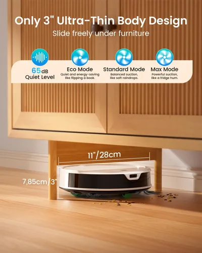 Vista 3 de OKP Robot Aspirador y Fregona Combo K5 Ultra Pequeño Limpiador Robótico con Navegación ToF LiDAR, 6000 Pa de Succión, Control WiFi/App/Alexa, 170