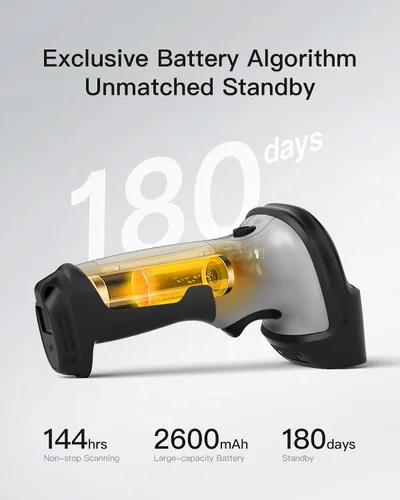 Vista 5 de Inateck - Escáner de código de barras Bluetooth, 1 carga para 180 días de espera, alcance de 35 m, escaneo automático rápido y preciso, BCST-70