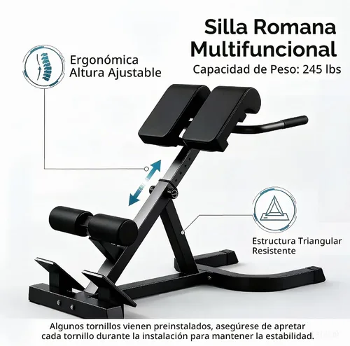 Vista 5 de ComMax Roman Chair Back Hyperextension Bench Adjustable Back Exercise Machine Home Gym Workout Equipment for Abs and Glute Negro