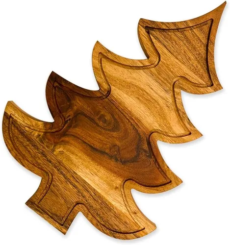 Vista 6 de Affinity Decor Tabla de cortar de árbol de Navidad para cocina, tabla de cortar de madera en forma de árbol con ranuras, bandeja de madera