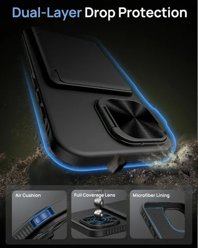 Vista 6 de Funda para iPhone 16e tipo cartera, soporte integrado, tarjetero y cubierta para lente de cámara, protección de cuerpo completo, resistente, Negro