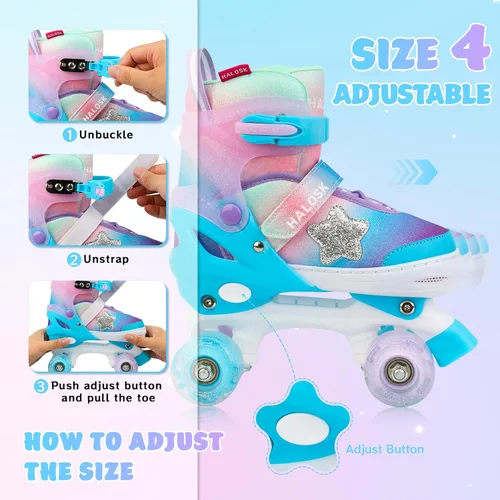 Vista 3 de Girls Roller Skates for Kids Boys, Adjustable Double Row Quad Skate with Light-Up Wheels, Gradient Star Design for Beginners Ages 3–12