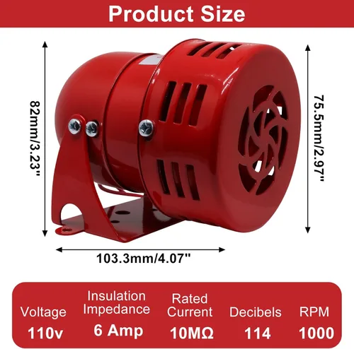 Vista 2 de Motor Siren Red - 1 unidad CA 110 V 114 dB, motor eléctrico industrial, sirena accionada por alarma, timbre de sonido para el hogar, industrias