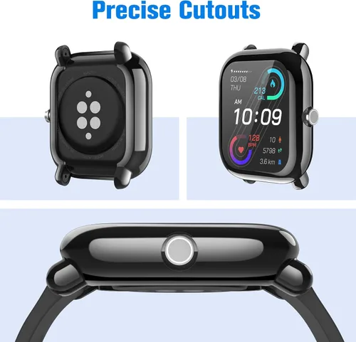Vista 3 de Fintie - Juego de 3 fundas compatibles con Amazfit Bip U Pro/S/Lite/1S/GTS 2 Mini Screen Protector, Soft TPU Plated Bumper, Full Protective Cover