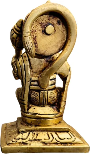 Vista 4 de Ídolo de Lord Hanuman de latón para templo del hogar de 3.25 pulgadas, postura sentada con Gada, murti religioso hecho a mano para habitación Pooja