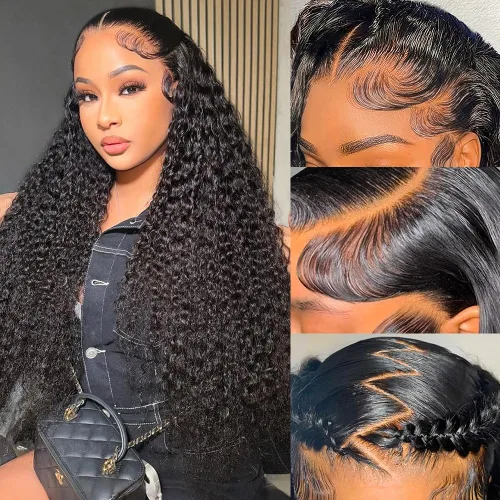 Vista 17 de Pelucas de cabello humano con encaje frontal de 13 x 4 pulgadas con cabello de bebé para mujeres negras, densidad del 220 %, pelucas de encaje 220%