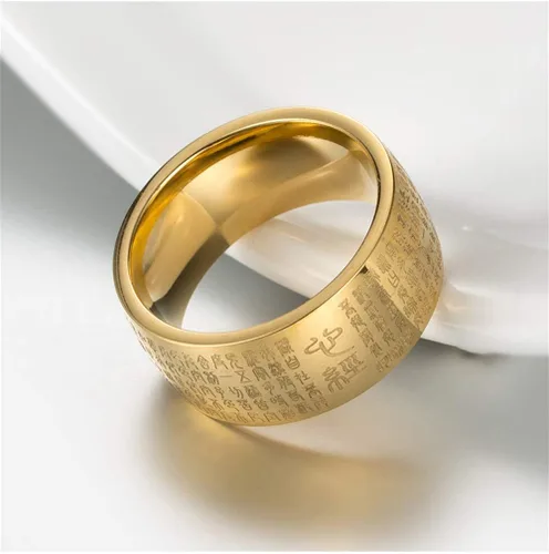 Vista 3 de Anillo budista grabado con sutra de corazón chino de acero inoxidable para hombre