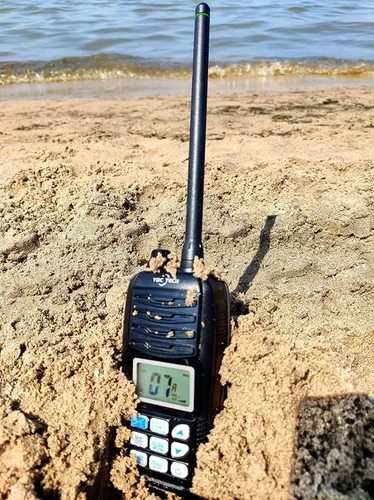 Vista 3 de Radio VHF flotante de mano MR-36M - Sumergible, pantalla LCD retroiluminada, clima NOAA, escaneo de memoria