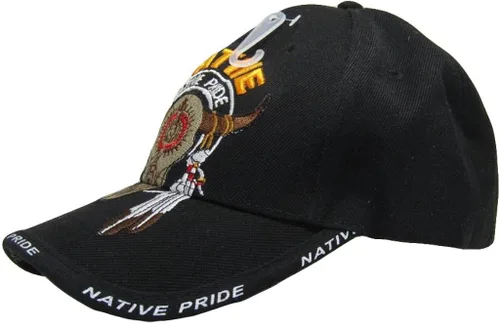 Vista 3 de Gorra bordada india negra con diseño de calavera de toro nativo, Multi