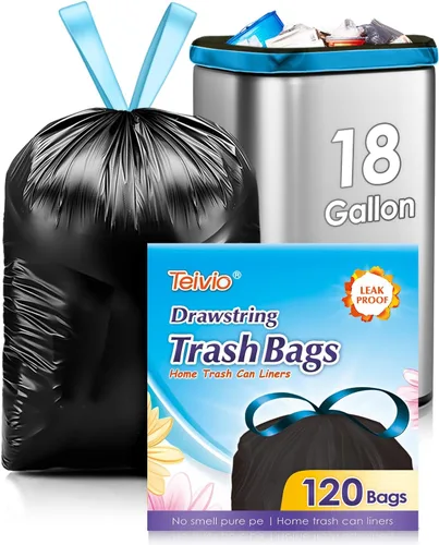 Vista 35 de Bolsas de basura de 7 galones, 100 unidades, bolsas de basura con cordón resistentes de Teivio, bolsas para papeleras de baño, bolsas de plástico