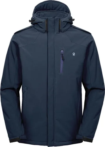 Vista 8 de Little Donkey Andy - Chaqueta de invierno para hombre, forro de sherpa cálido, softshell, cortavientos, para montaña, esquí, nieve, con capucha