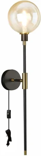 Vista 12 de KCO Apliques de pared con enchufe de 1 luz, cable de interruptor de encendido/apagado, lámpara de pared moderna negra con brazo largo de globo
