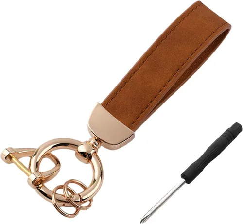 Vista 10 de Kewucn Llavero de Cuero Genuino para Automóvil, Portallaves Universal de Metal Resistente para Automóvil con Anillo en D Antipérdida para Hombres