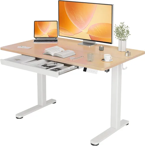 Vista 10 de YDN Escritorio de pie con cajón de 48 x 24 pulgadas eléctrico de altura ajustable negro Steel frame supports 176 lbs, 28.3 to 46.5 inch height