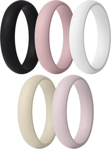 Vista 23 de ThunderFit Anillos de aniversario de silicona para mujer, 5.5 mm de ancho, 2 mm de grosor, bandas de goma de boda, paquete múltiple variado 1-12
