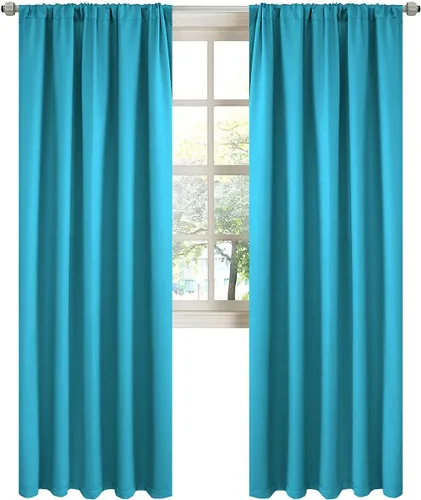 Vista 23 de LA PALMA Cortinas opacas con bolsillo para cortinero para sala de estar, bloqueo de luz, aislamiento térmico, reducción de ruido, cortinas de Aqua