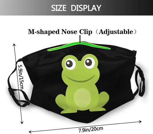 Vista 2 de Bonita máscara facial de rana con 2 filtros reutilizable lavable ajustable antipolvo para hombres mujeres adolescentes