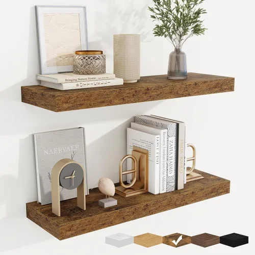 Vista 29 de fuqing Estantes flotantes para pared, estante flotante de madera montado en la pared con soportes invisibles para sala de estar, baño, dormitorio