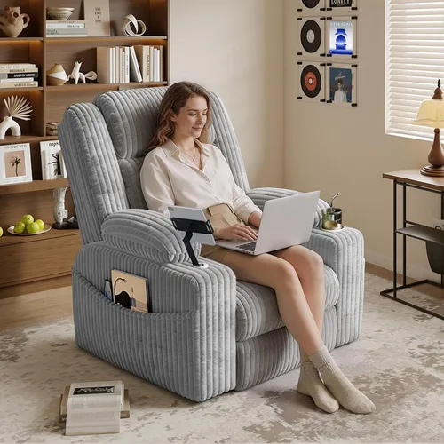 Vista 9 de EROMMY Mecedora reclinable giratoria de gran tamaño con masaje y calor, mecedoras para cuarto de bebé para sala de estar, cómoda silla deslizante
