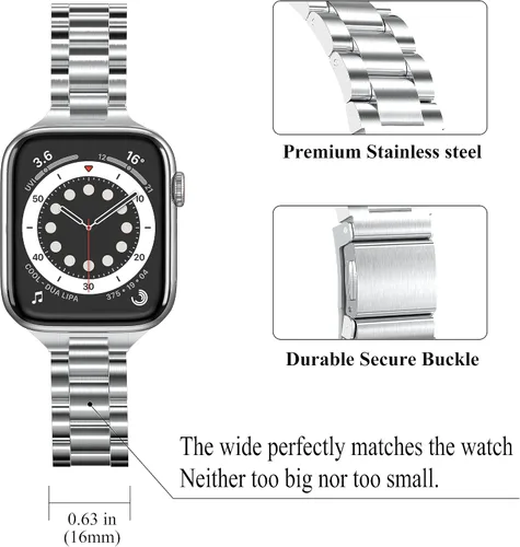 Vista 4 de Correa para Apple Watch de 1.496 pulgadas, 1.575 pulgadas, 1.614 pulgadas, 1.654 pulgadas, 1.732 pulgadas, 1.772 pulgadas, con cubierta facial