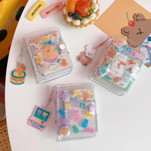 Vista 6 de Korean Stationery Mini Transparent 3 Hole Binder Spiral Diary Notebook Creative Cartoon Portable Journal Notebook Agenda Notepad（Pink）