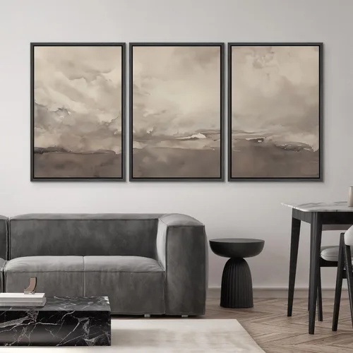 Vista 213 de SIGNWIN Lienzo enmarcado para pared, juego de arte neutro de bosque brumoso, ilustraciones en tono tierra, arte moderno, decorativo, bohemio