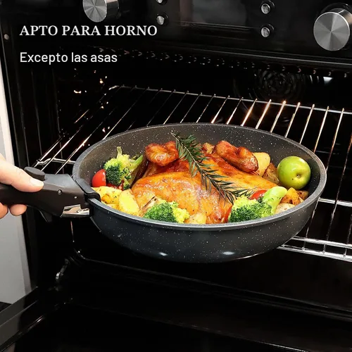 Vista 4 de GiPP Juego de sartenes antiadherentes de cerámica, mango extraíble, apto para lavavajillas y horno, sartenes antiadherentes con mango desmontable