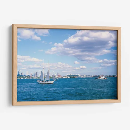 Vista 9 de Canvas Lab Sailboat leaving Manhattan by Raúl Ruz 11 x 7 in Fine Art Framed Print, Frame Color: Black, With Mat Scenery, Beaches and seas