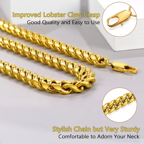 Vista 5 de PROSTEEL Trendy Cuban Links Necklace for Men Women, Black18K Gold Plated 316L Stainless Steel, W 4.8mm-14mm, L 14inch-30inch, Come Gift Box