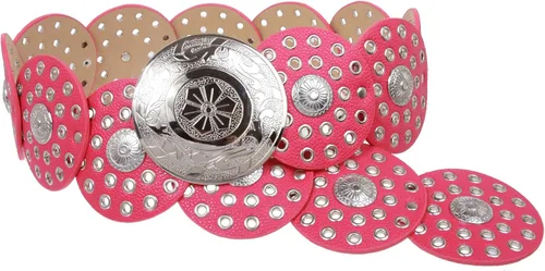 Vista 5 de beltiscool Cinturón de eslabones de piel tipo concho con disco bohemio de 3 1/2 (3.543 in) para mujer Marrón oscuro