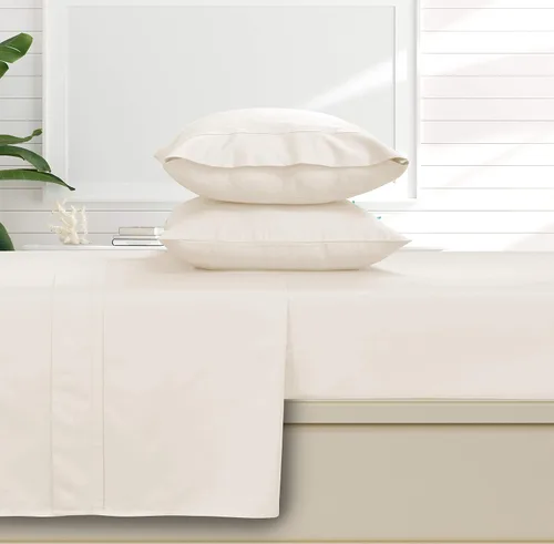 Vista 16 de Tribeca Living Juego de sábanas y fundas de almohada de satén de algodón egipcio suave, bolsillo profundo, 500 hilos, ropa de cama de lujo de 4 Beige