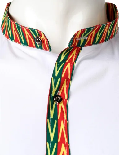 Vista 3 de LucMatton Camisa de vestir con botones y estampado africano para hombre manga larga cuello mandarín dashiki