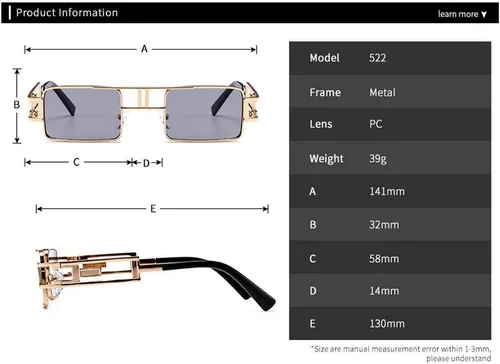 Vista 3 de mincl Hip-Hop Square Metal Pequeño Marco Transparente Color Lente Gafas De Sol