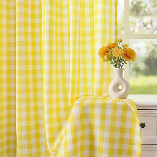 Vista 15 de WUBODTI Cortinas de filtrado de luz a cuadros beige y blanco de 63 pulgadas de largo, 2 paneles de 63 pulgadas de largo, bolsillo para barra, no se