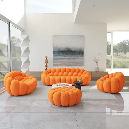 Vista 3 de Juego de sofá curvado de burbujas, cómodo sofá tapizado, tela de malla 3D en forma de panal moderno para sala de estar, apartamento