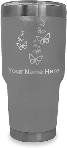 Vista 39 de LaserGram Vaso aislado al vacío de 20 onzas, mariposas, grabado personalizado incluido (negro)