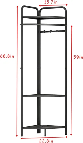 Vista 3 de DOORXIFO Percheros de ropa negros de esquina independientes, percheros de metal negros con ganchos, perchero de ropa resistente moderno con 3