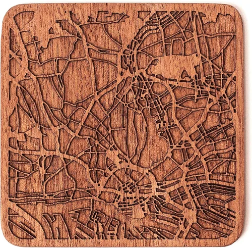 Vista 57 de Posavasos Amsterdam Map by O3 Design Studio, 1 pieza, posavasos de madera Sapele con mapa de la ciudad, hecho a mano, varias ciudades opcionales