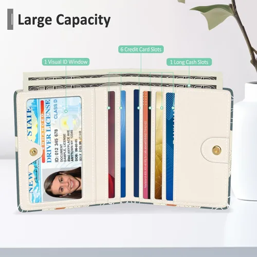 Vista 3 de Nipichsha Cartera para mujer, billetera pequeña y delgada con bloqueo RFID para tarjetas de crédito, cartera de cuero compacta de dos pliegues