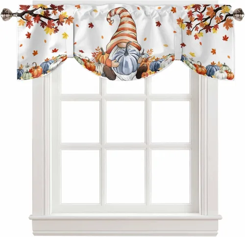 Vista 22 de Cortina de ventana ajustable con lazos para ventana, cenefa de cocina para sala de estar, arte abstracto, sol y arco iris, bolsillo para barra