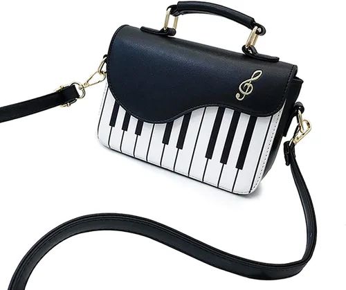 Vista 2 de Regalos de piano/Regalos temáticos de la música, diseño de piano, bolso cruzado de piel sintética para mujeres, adolescentes/bolso de mano de regalo