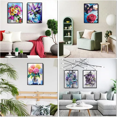 Vista 6 de Paquete de 12 kits de arte de diamantes de flores para adultos, juegos de pintura de diamantes 5D con herramientas para principiantes, bricolaje